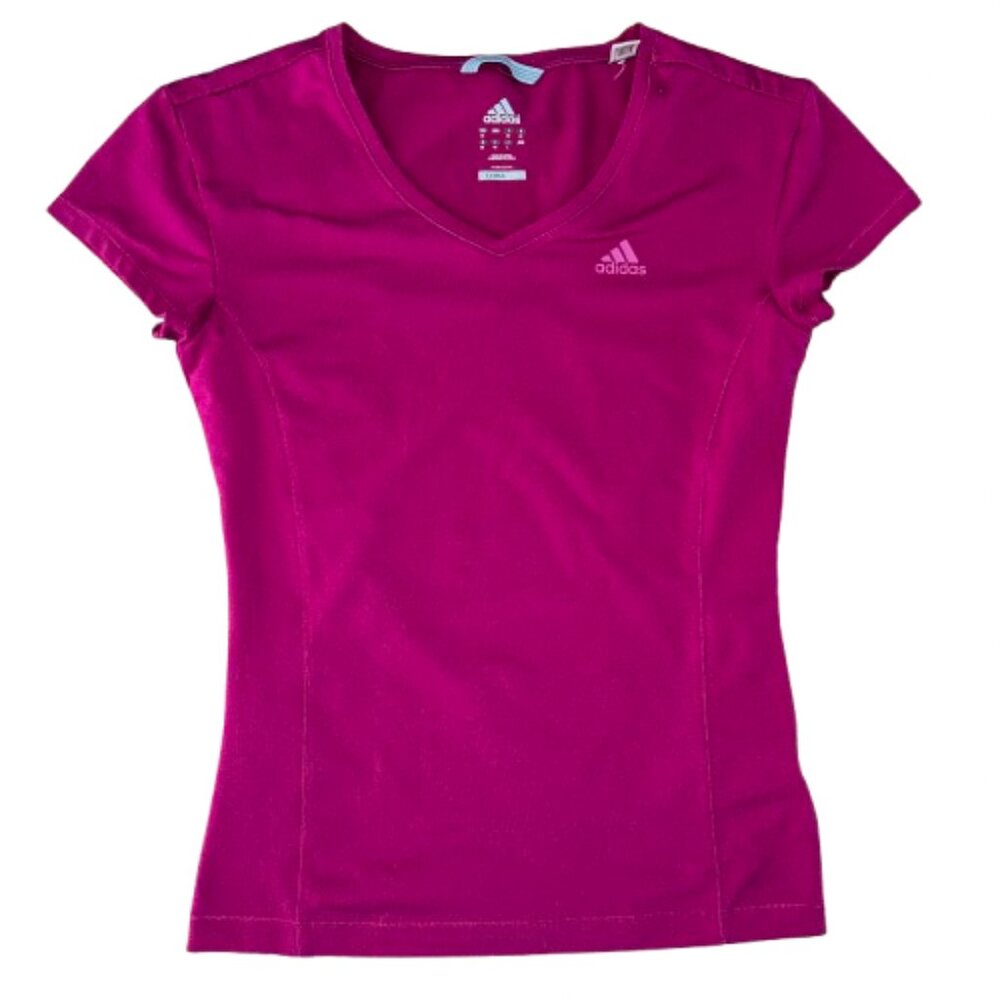 Adidas Climalite Women's Medium V-neck Pink Short Sleeve T-Shirt Activewear